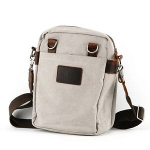 UNITED LEATHER distressed Medium Canvas Messenger Bag Leather Panel boho unisex